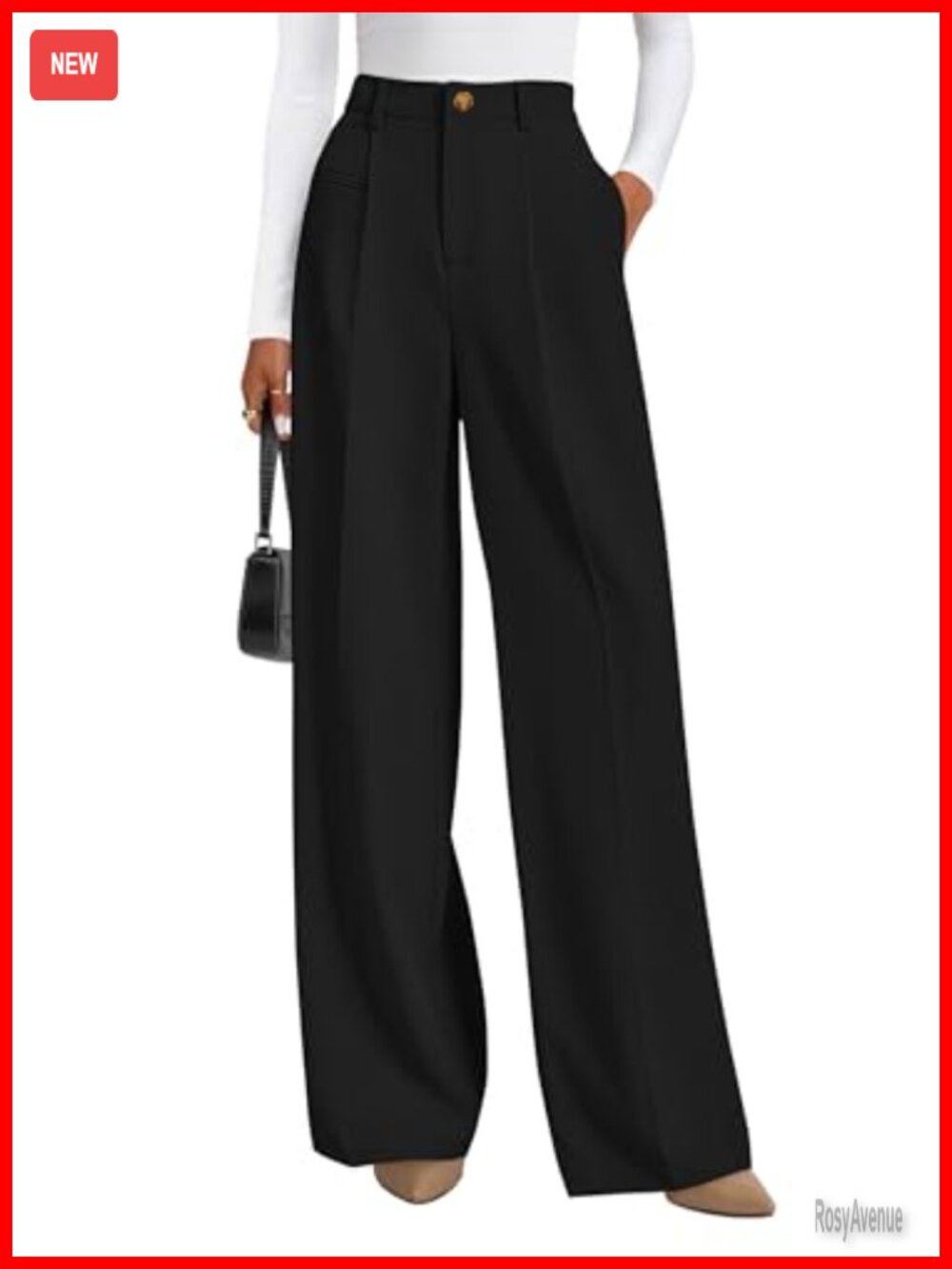 Wide Leg High Waisted Trousers Zip Up Tummy Control Work Pants